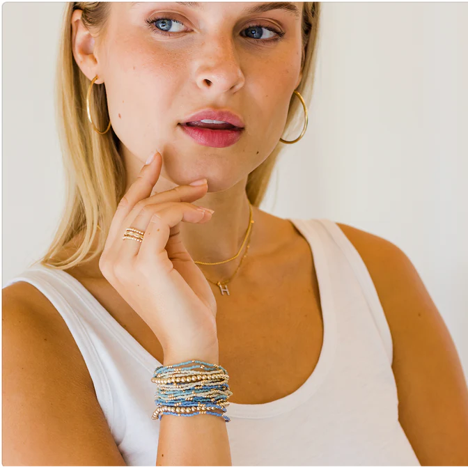 Erin Gray - 2mm Newport BLUE GRAY + Gold Filled Waterproof Bracelet 7"