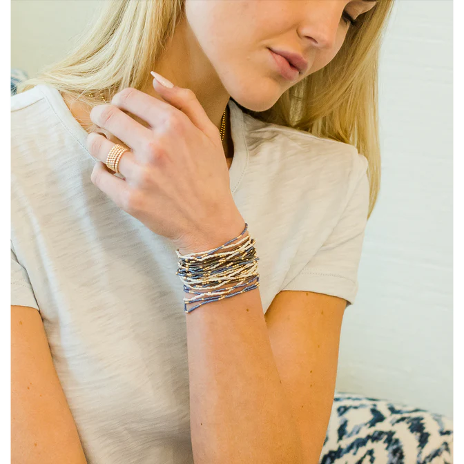 Erin Gray - 2mm Newport BLUE GRAY + Gold Filled Waterproof Bracelet 7"