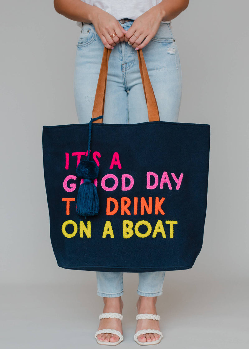 FINAL SALE Navy Drink On A Boat Tote