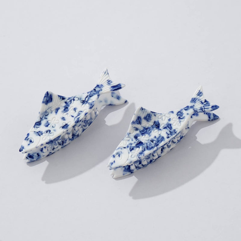 Coastal Blue Floral Fish Claw Clip