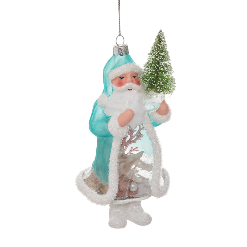 Christmas Coastal Santa Claus Glass Ornament