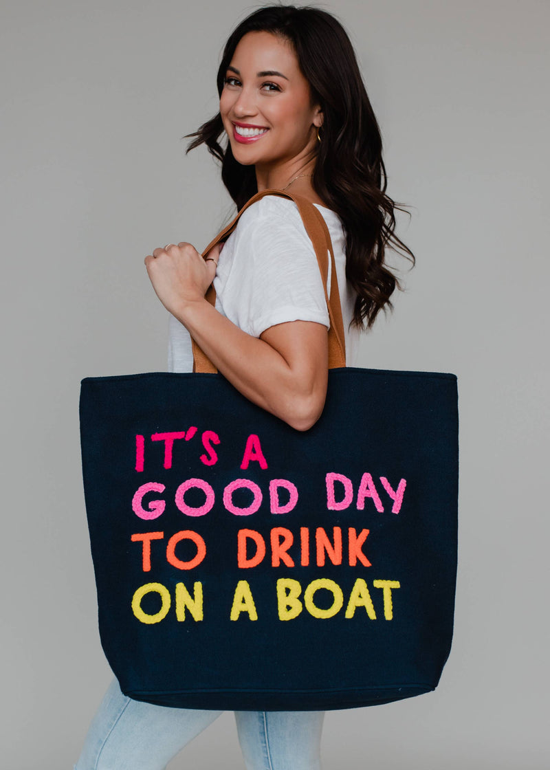 FINAL SALE Navy Drink On A Boat Tote