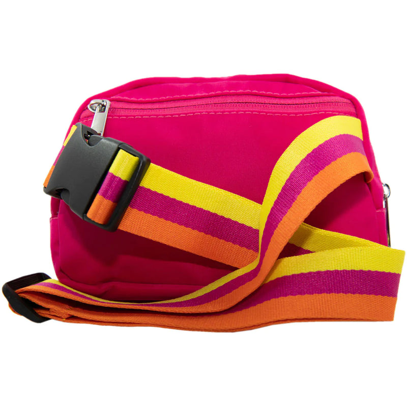 Katydid Hot Pink Solid Belt Bag with Striped Strap