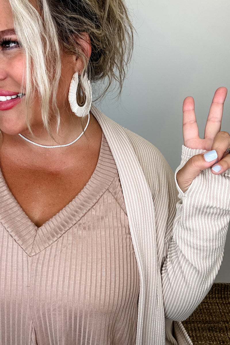 Reese Ribbed Cardigan - Taupe - 3 Sizes