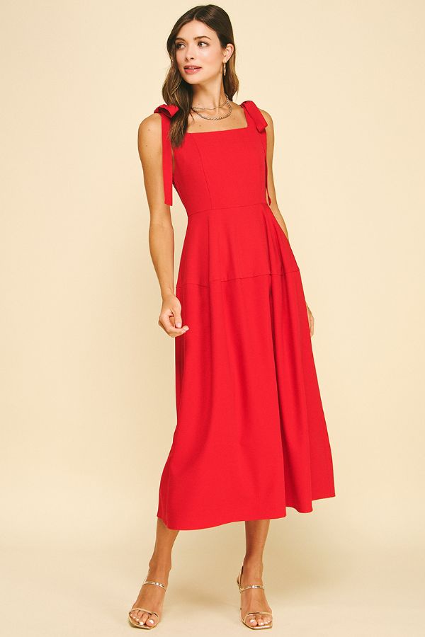 Ribbon Detailed Sleeve Midi Dress - Red