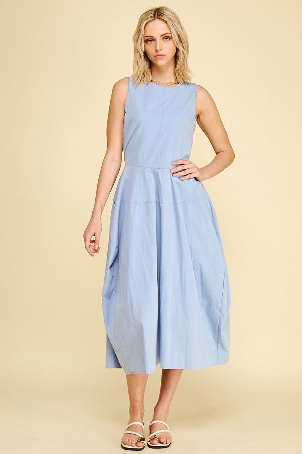 Solid Wide Midi Dress - Baby Blue