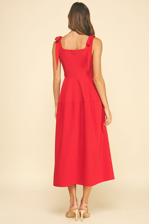 Ribbon Detailed Sleeve Midi Dress - Red