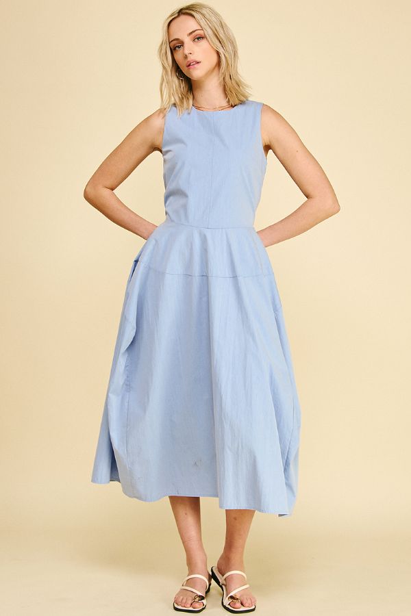 Solid Wide Midi Dress - Baby Blue
