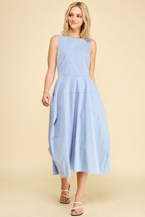 Solid Wide Midi Dress - Baby Blue