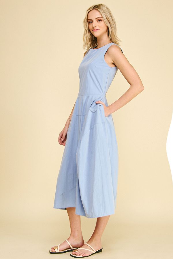 Solid Wide Midi Dress - Baby Blue