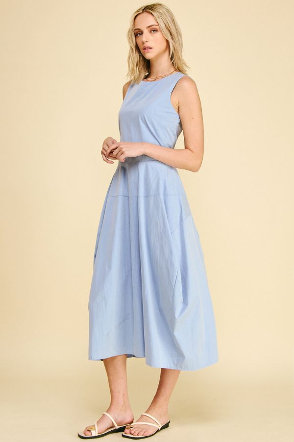 Solid Wide Midi Dress - Baby Blue