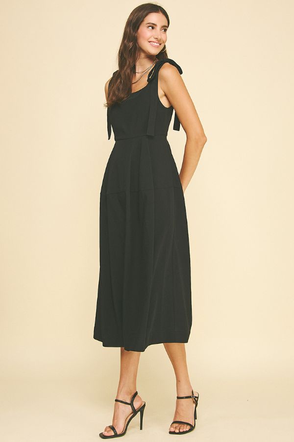 Ribbon Detailed Sleeve Midi Dress - Black