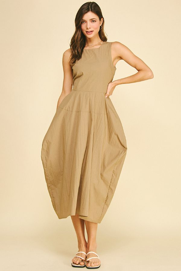 Solid Wide Midi Dress - Khaki
