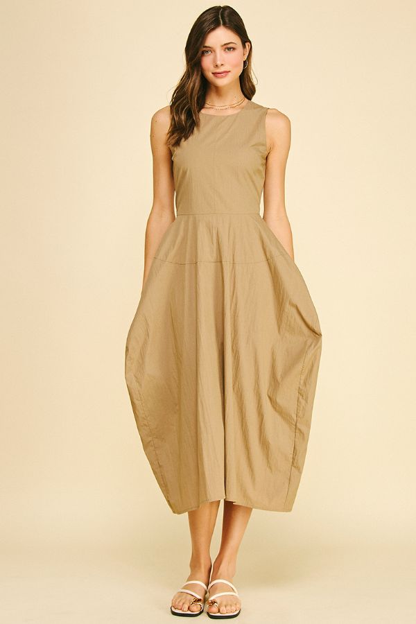 Solid Wide Midi Dress - Khaki