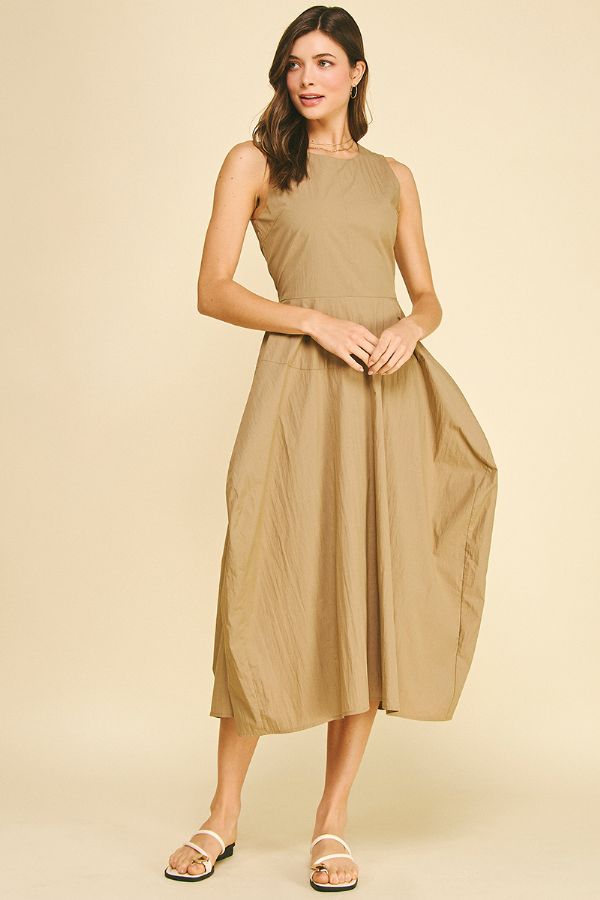 Solid Wide Midi Dress - Khaki
