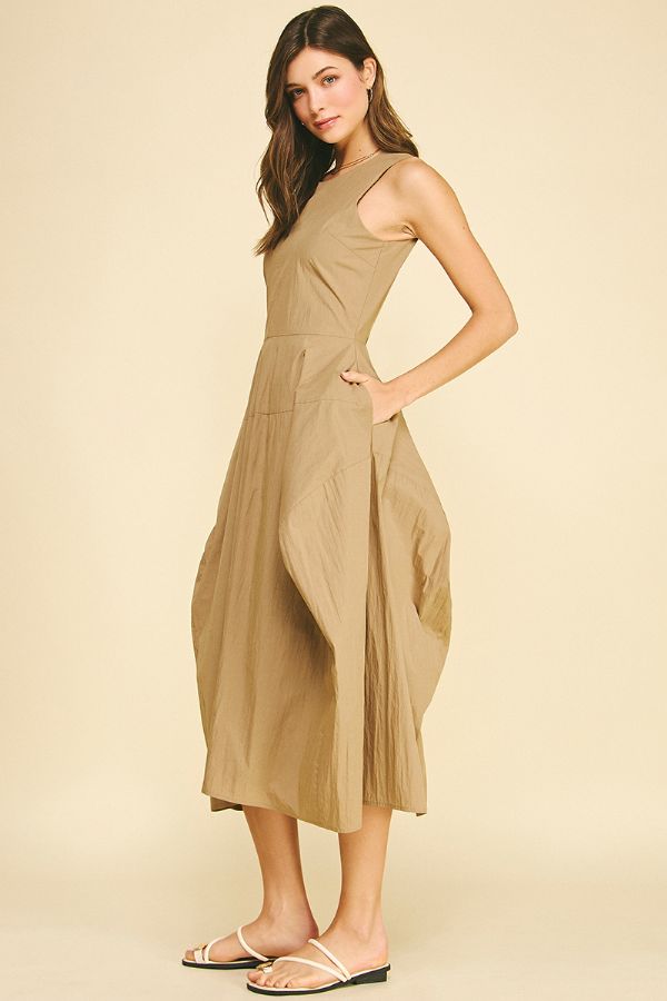 Solid Wide Midi Dress - Khaki