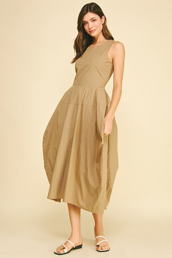 Solid Wide Midi Dress - Khaki