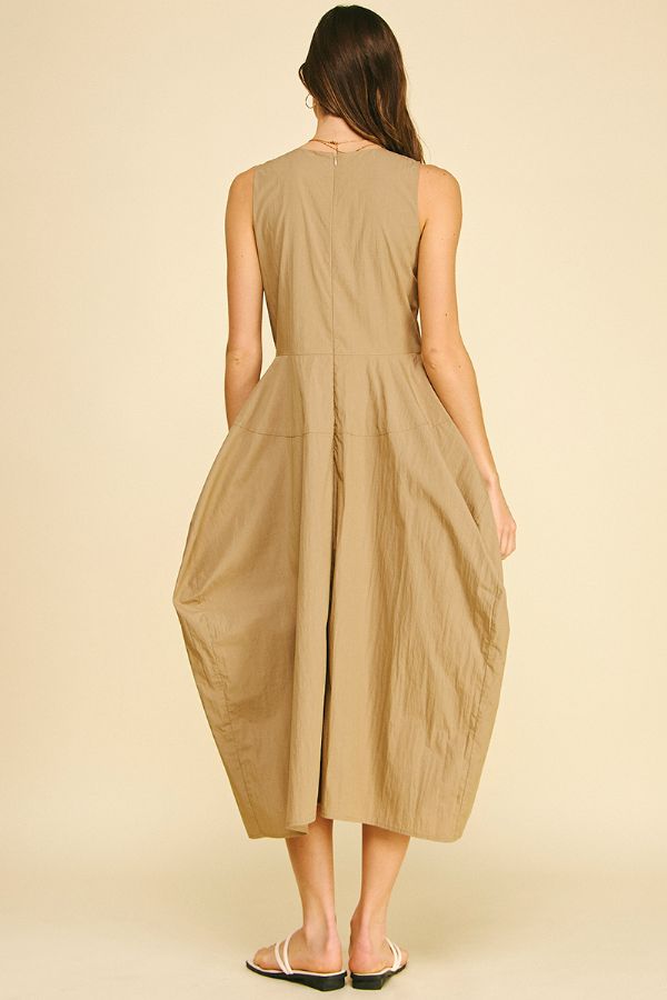 Solid Wide Midi Dress - Khaki