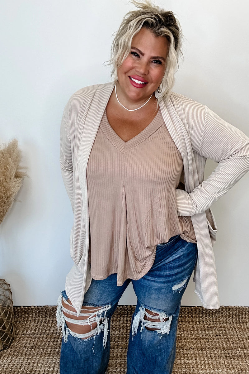 Reese Ribbed Cardigan - Taupe - 3 Sizes