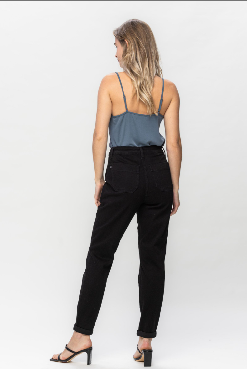 FINAL SALE Judy Blue High Waist Jet Black Cuffed Jogger - Sizes 0-22W Curvy