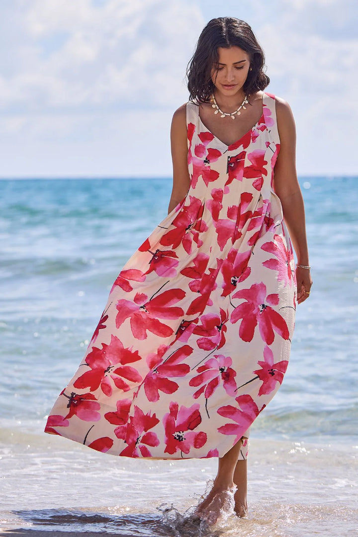 Tribal Watercolor Strappy V-Neck Fitted Body Midi Dress Canvas