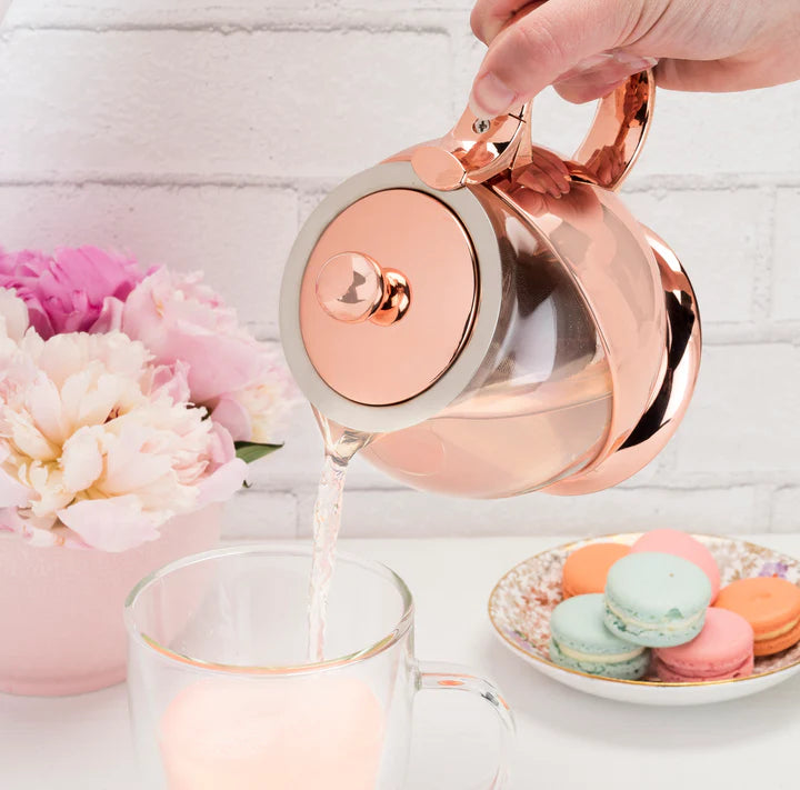 PINKY UP SHELBY GLASS AND ROSE GOLD WRAPPED TEAPOT