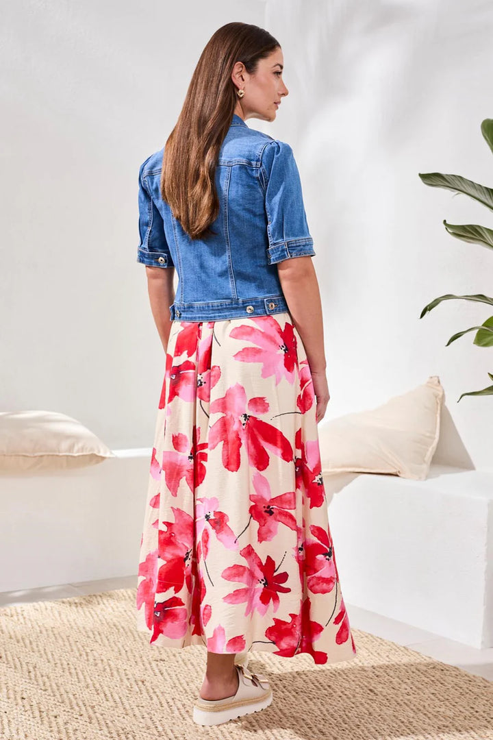 Tribal Comfort Stretch Elbow-Sleeve Denim Jacket Harbor