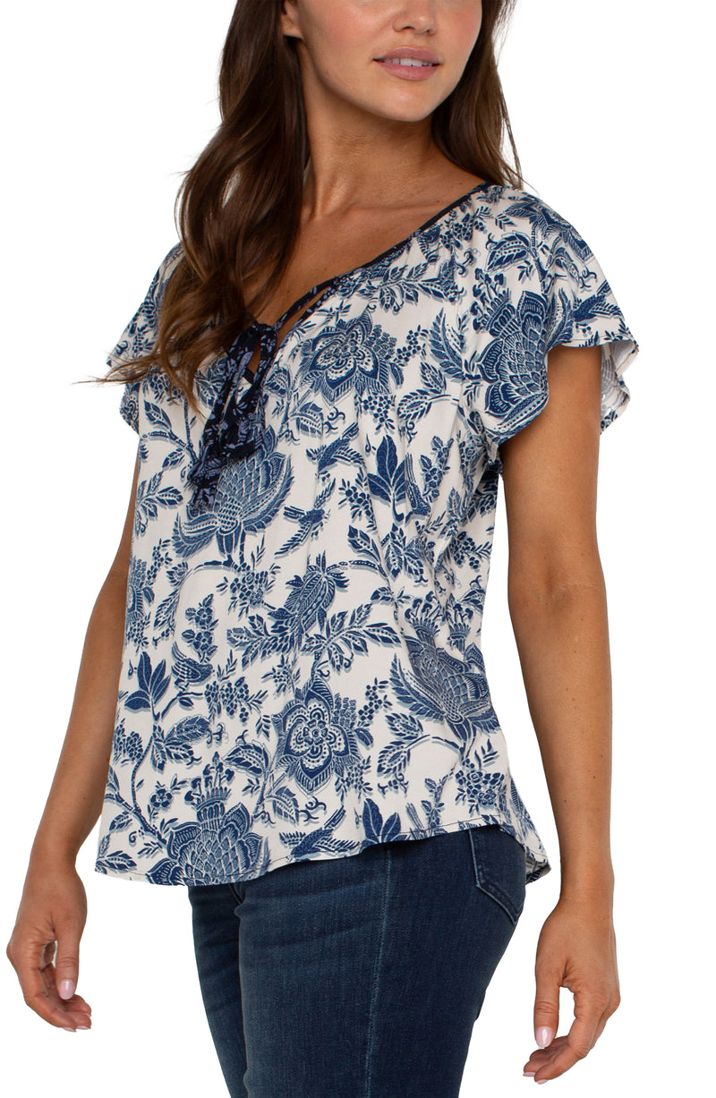 LIVERPOOL - WOVEN TOP WITH FRONT TIE - GALAXY FLORAL PRINT
