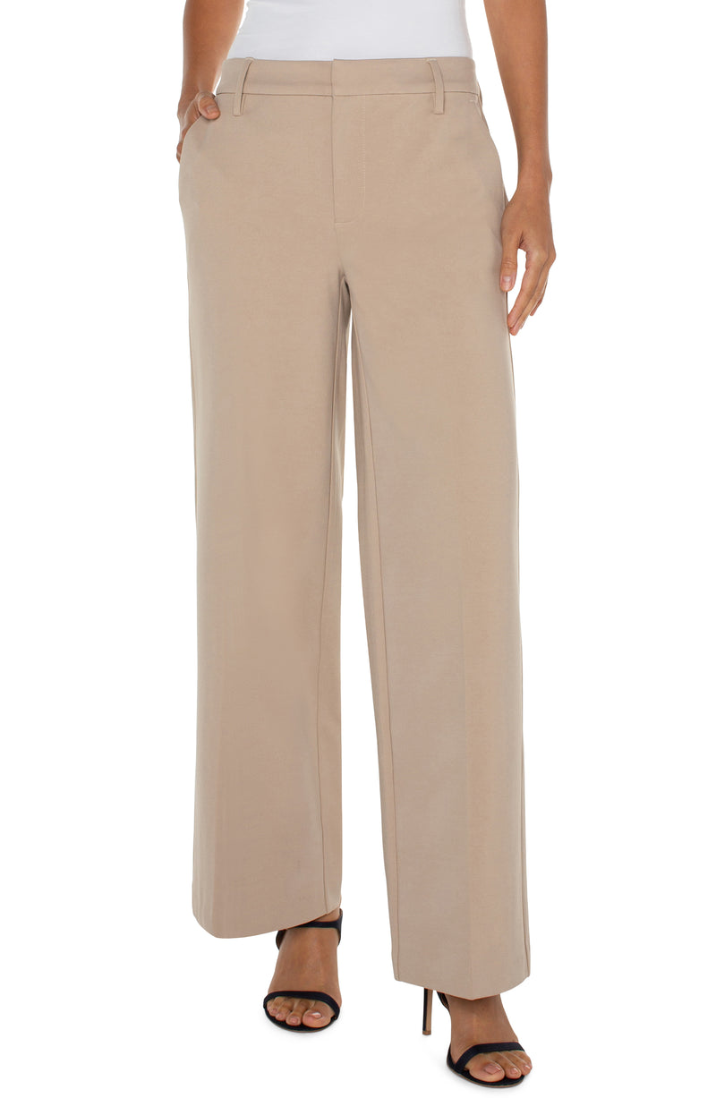 LIVERPOOL - KELSEY WIDE LEG TROUSER - BISCUIT TAN