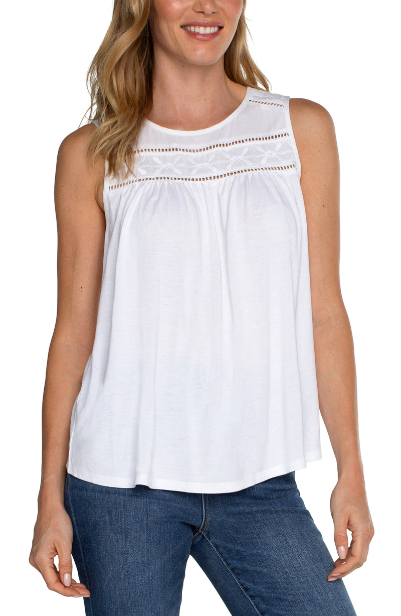LIVERPOOL Embroidered Sleeveless Top - White