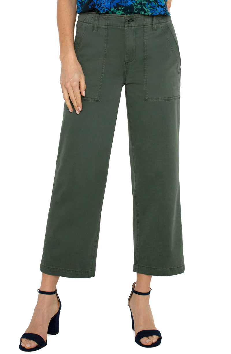 LIVERPOOL CARGO CROP WIDE LEG PANT - MOSS GREEN