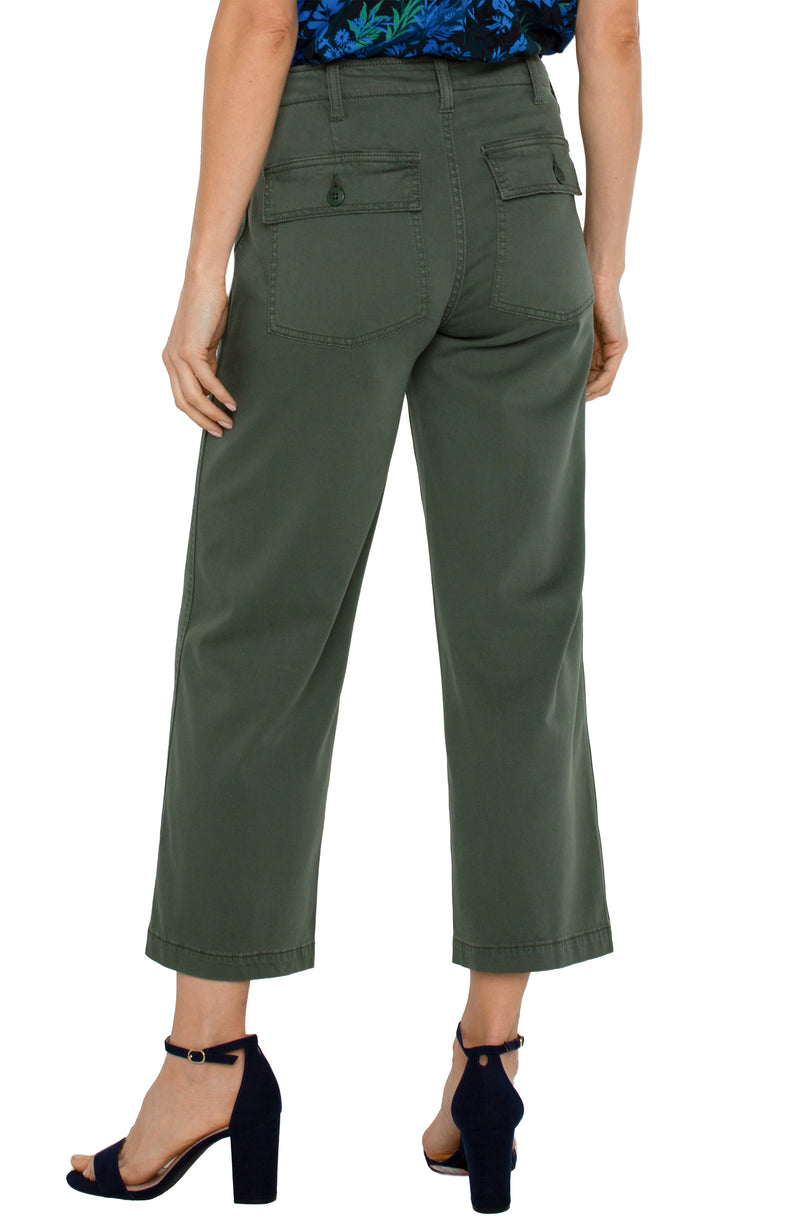 LIVERPOOL CARGO CROP WIDE LEG PANT - MOSS GREEN