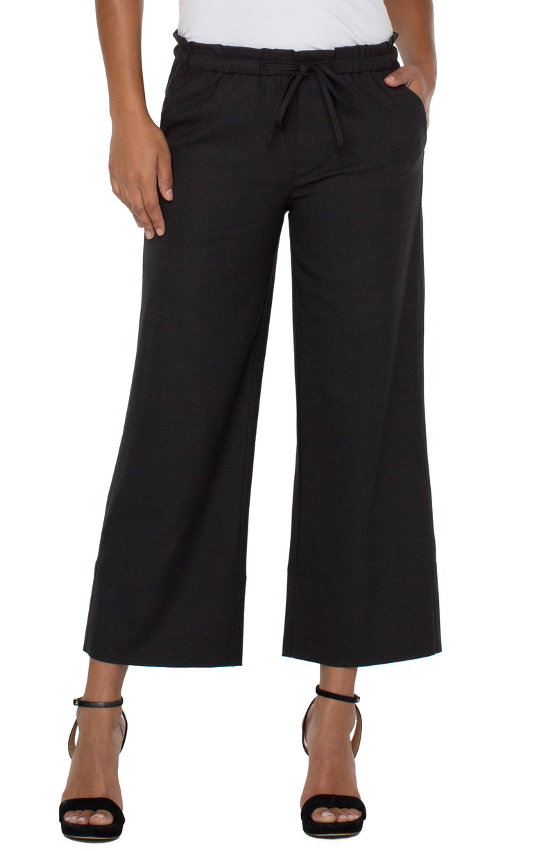 LIVERPOOL PULL ON TIE WAIST WIDE LEG CROP PANT - BLACK