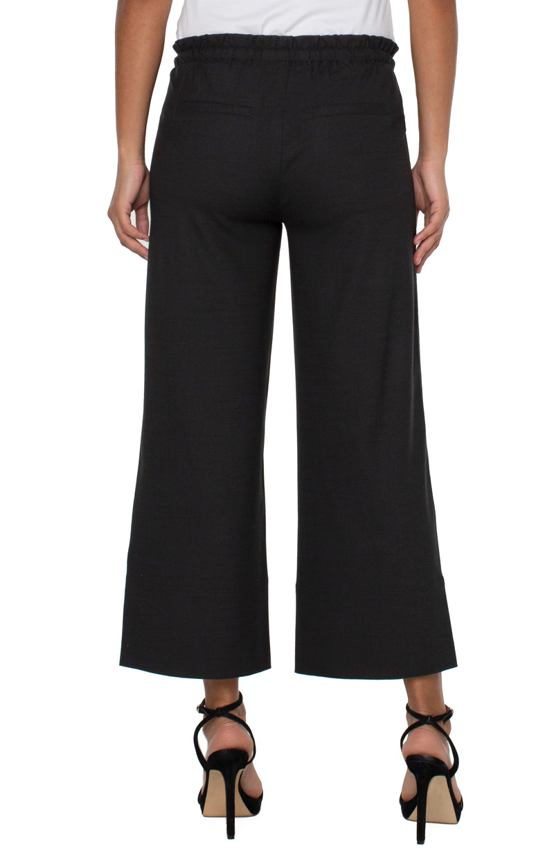 LIVERPOOL PULL ON TIE WAIST WIDE LEG CROP PANT - BLACK