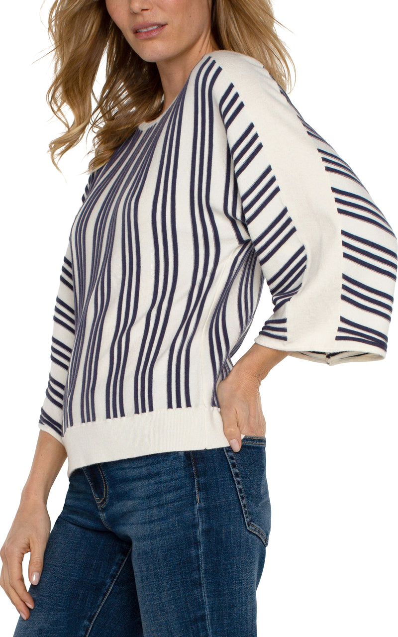 LIVERPOOL 3/4 SLEEVE BOAT NECKL DOMAN SWEATER - CREAM/NAVY