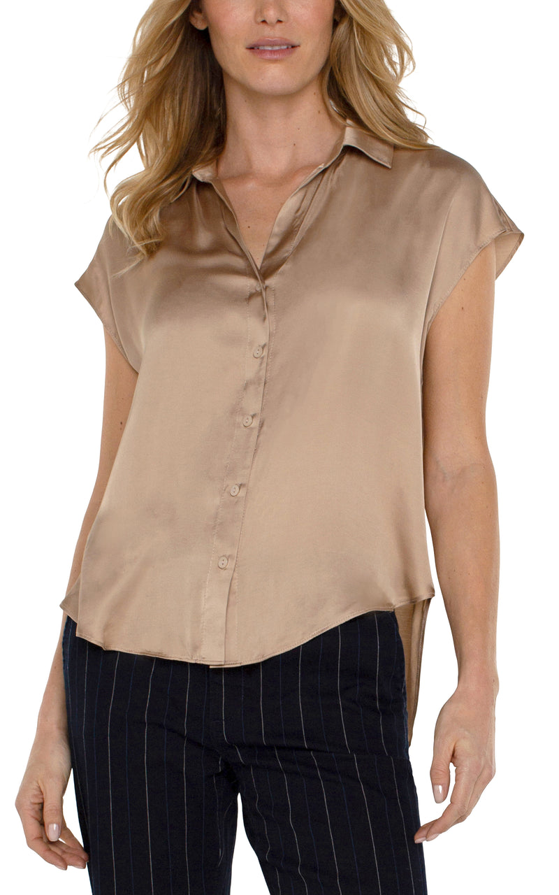 Liverpool Dolman Sleeve Collared Button Front Woven Blouse - Champagne