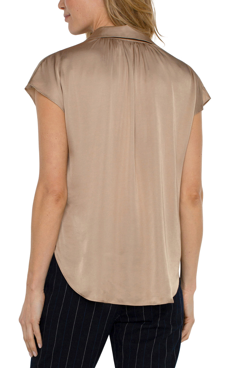 Liverpool Dolman Sleeve Collared Button Front Woven Blouse - Champagne