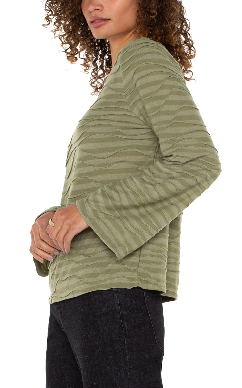 LIVERPOOL LONG FLARED SLEEVE BOAT NECK KNIT TOP - SPANISH OLIVE