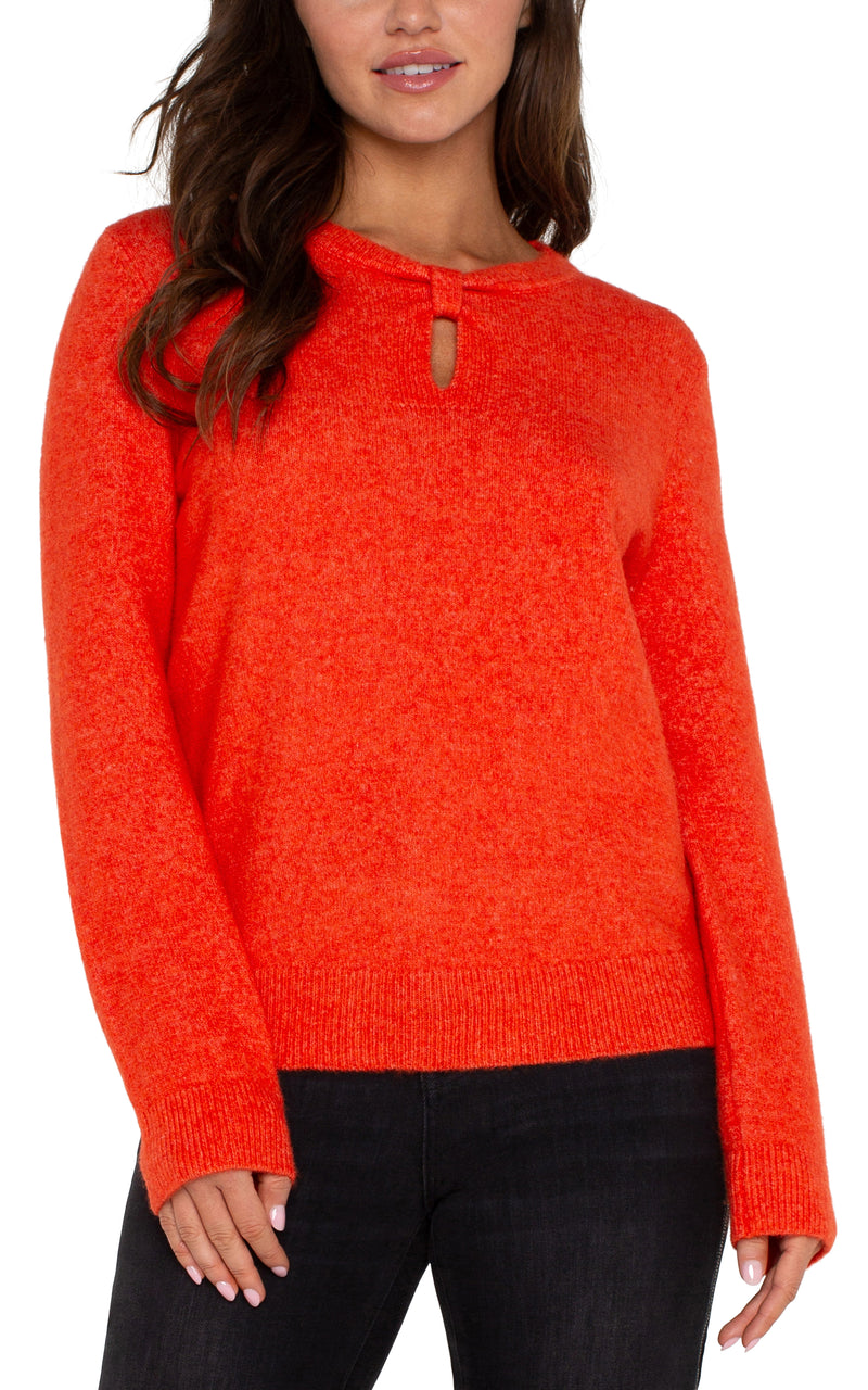 LIVERPOOL LONG SLEEVE CUT OUT BOW NECK SWEATER - ORANGE