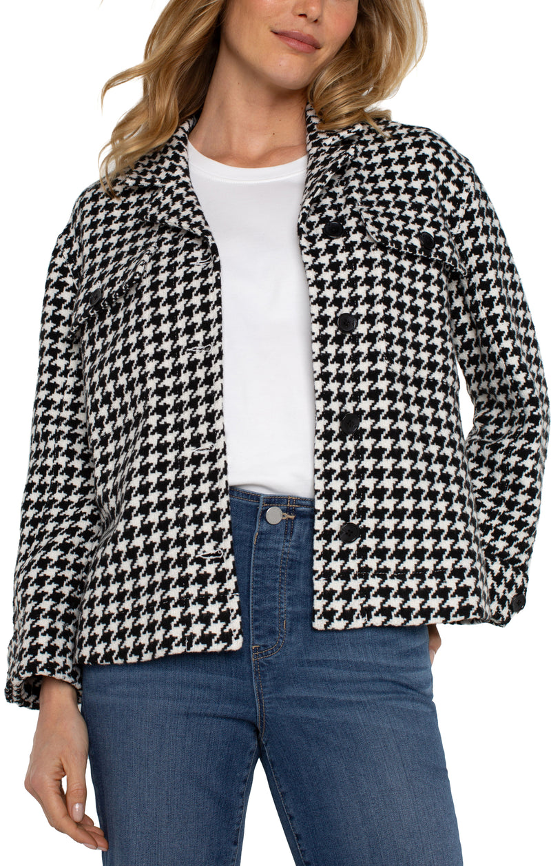 LIVERPOOL BOXY SHACKET W/ SIDE SLITS - HOUNDSTOOTH