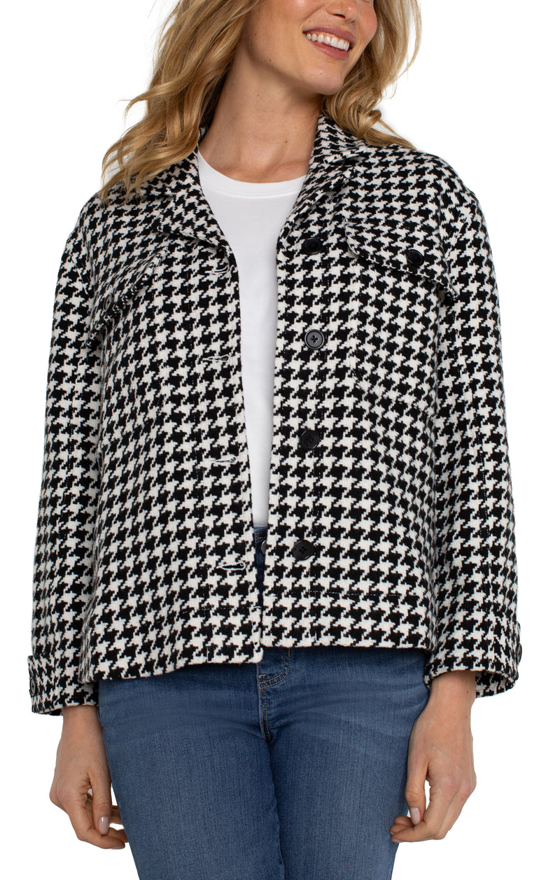 LIVERPOOL BOXY SHACKET W/ SIDE SLITS - HOUNDSTOOTH