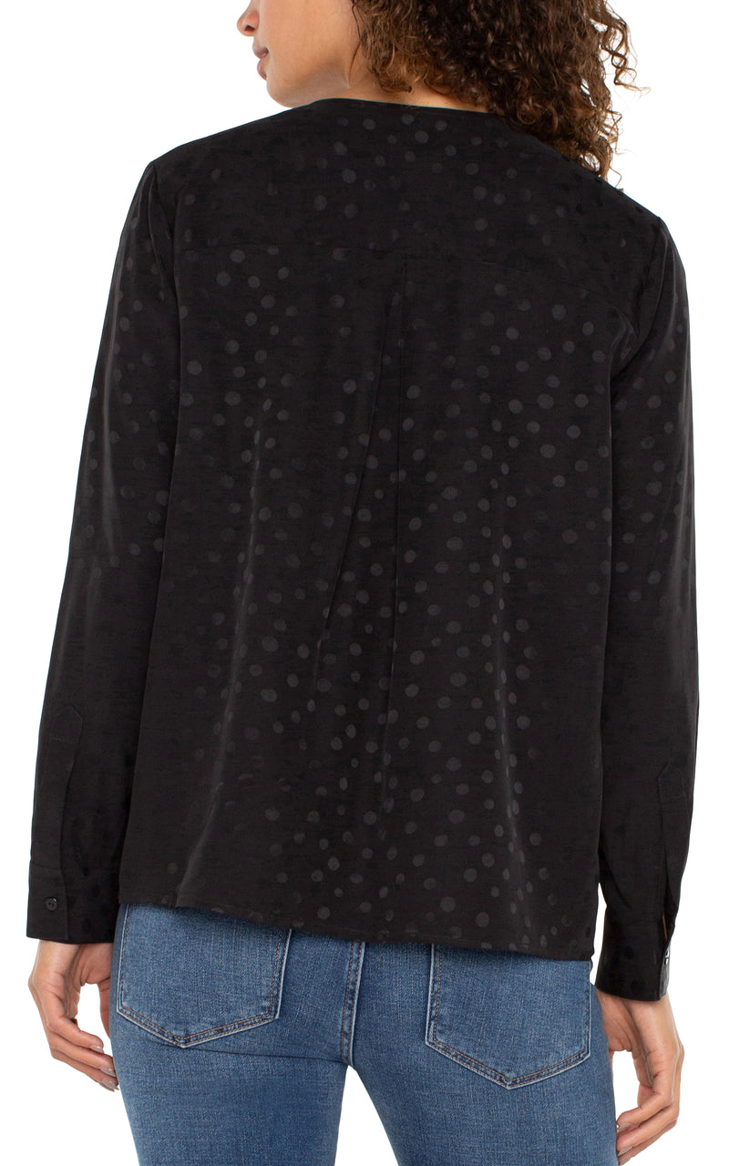 LIVERPOOL LONG SLEEVE POPOVER WOVEN BLOUSE - BLACK DOT