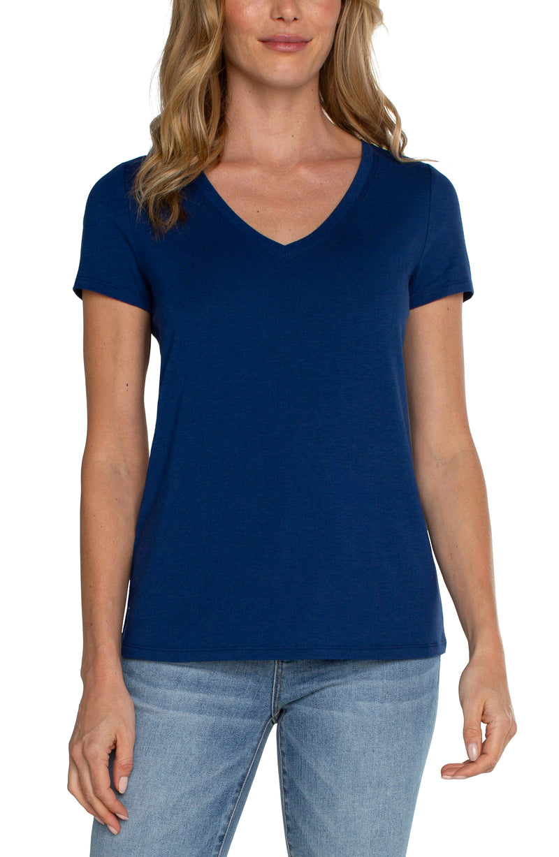 Liverpool V-NECK SLUB KNIT TEE - ESTATE BLUE