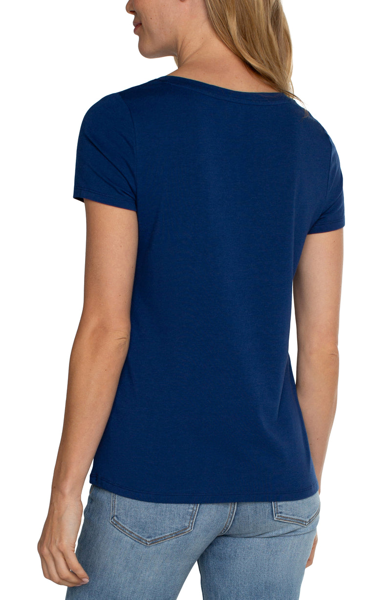 Liverpool V-NECK SLUB KNIT TEE - ESTATE BLUE