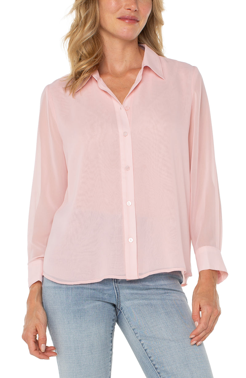 Liverpool Long Sleeve Woven Shirt With Pleat Back Detail - Soft Pink