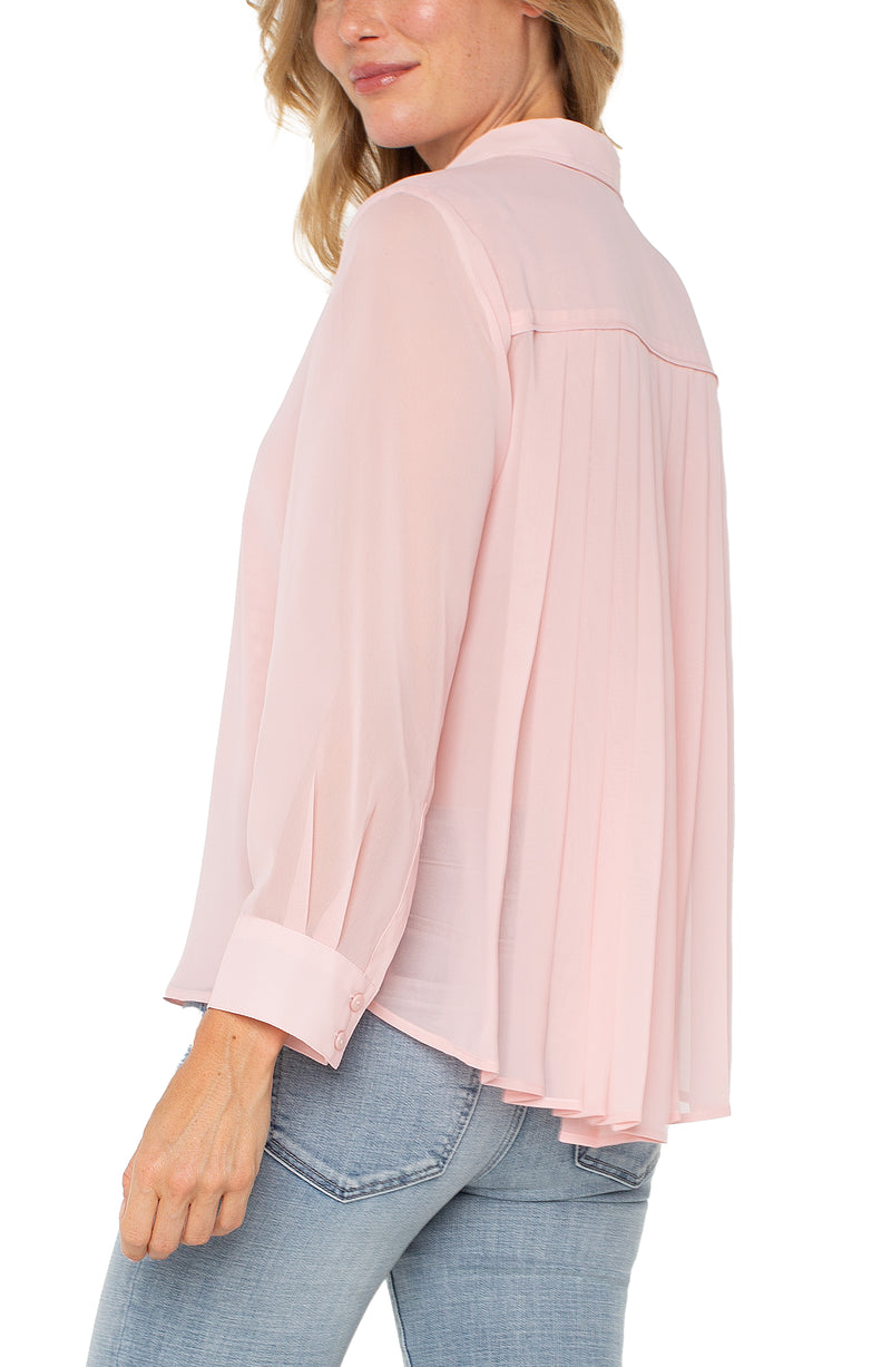 Liverpool Long Sleeve Woven Shirt With Pleat Back Detail - Soft Pink