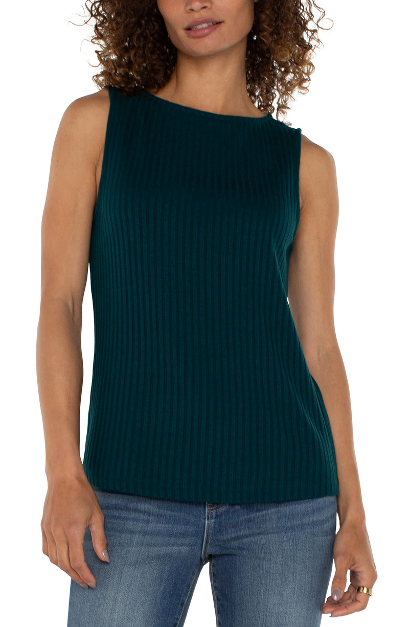 Liverpool Sleeveless Boat Neck Rib Knit Top - Dark Forest