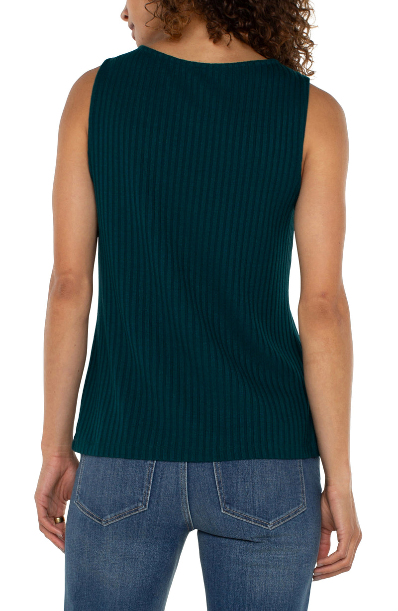 Liverpool Sleeveless Boat Neck Rib Knit Top - Dark Forest