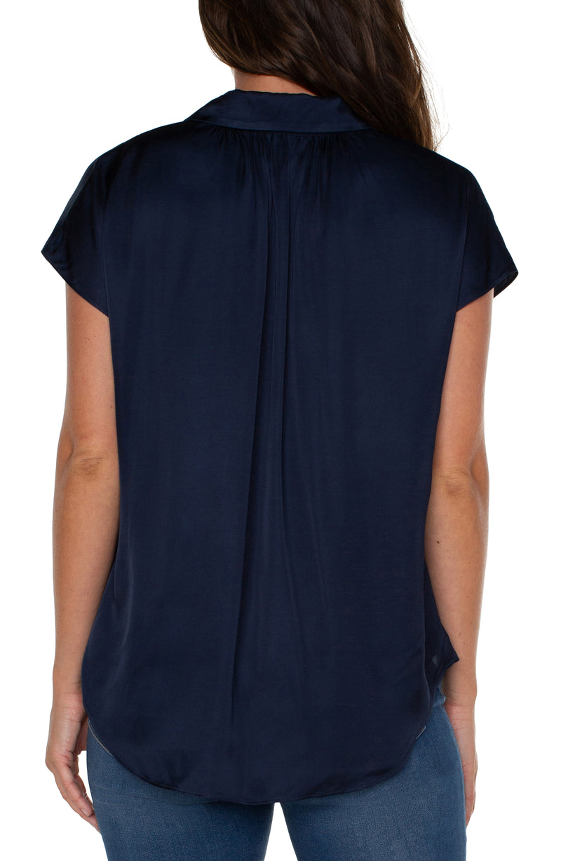 Liverpool Dolman Sleeve Collared Button Front Woven Blouse - Navy