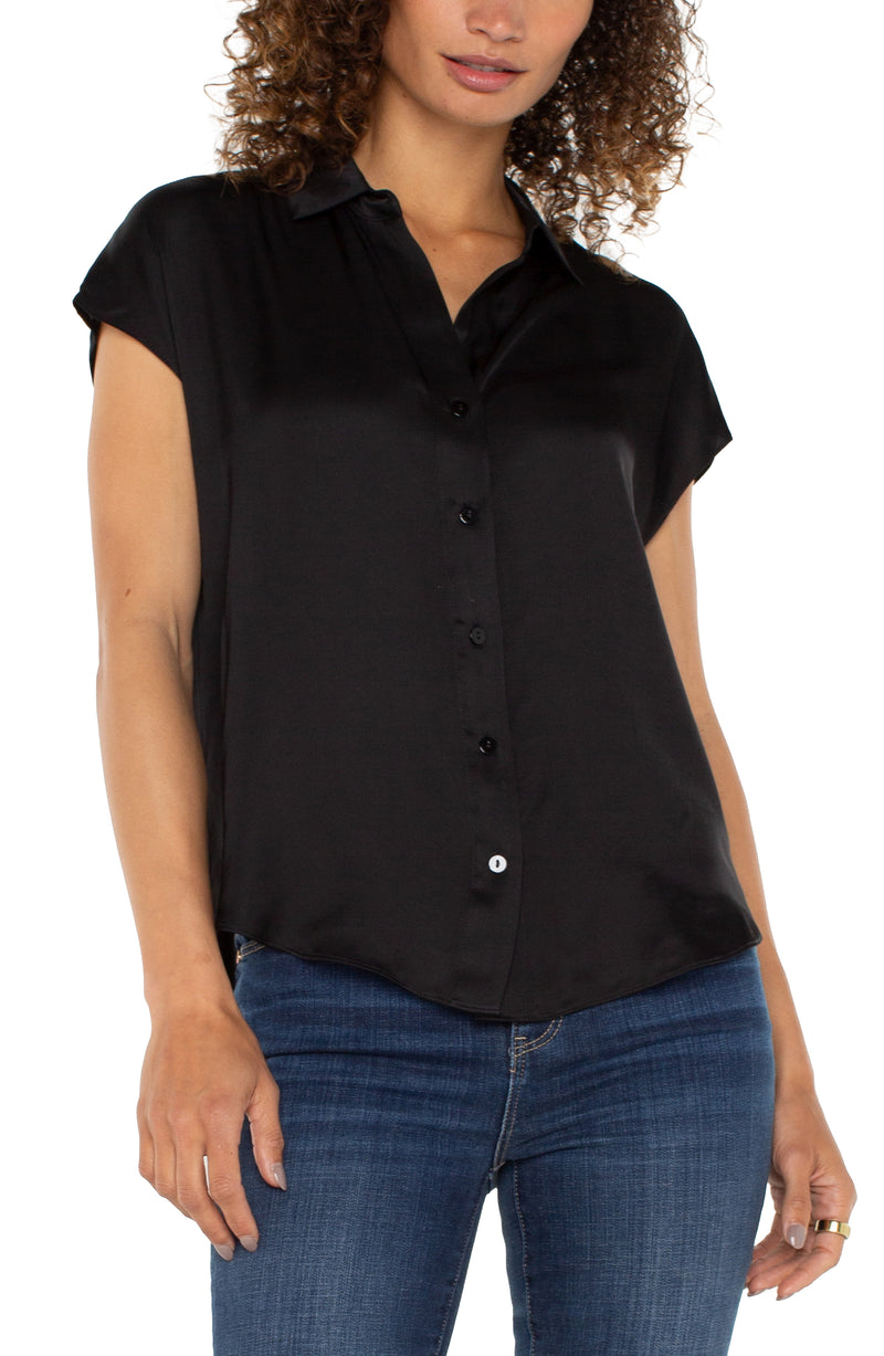 Liverpool Dolman Sleeve Collared Button Front Woven Blouse - Black